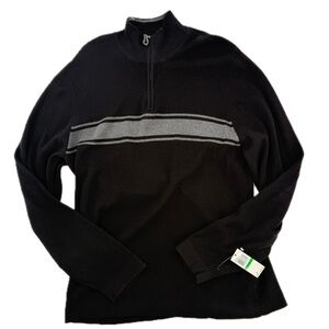 Arrow Mock Neck 1/4 Zip Black w/Gray Stripe Sweater Men's Size Large NEW w/tags!